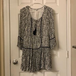 Floral black and white Bohemian style mini dress